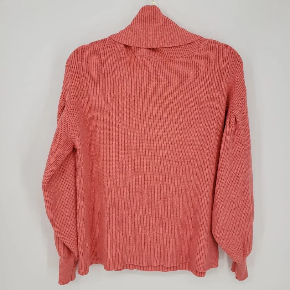 Vici Cowl Neck Balloon Sleeve Pullover Sweater S Ribbed Knit Relaxed Fit Coral - Picture 4 of 11